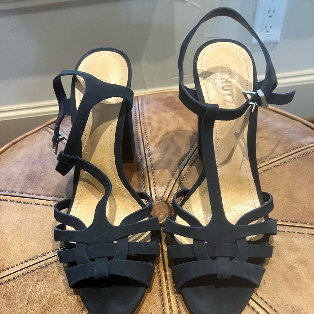 SCHUTZ Navy Heels Strappy Design